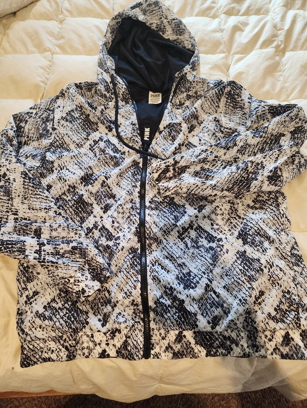 Womens Xs PINK Black & White Snakeskin Zip-Up Windbreaker
